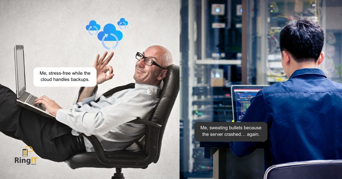 two IT Guys having on-cloud and on premises data storage